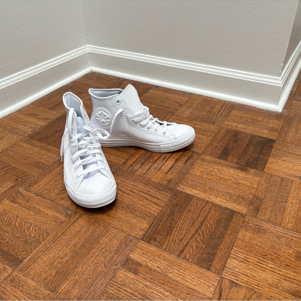 Converse All Star White Leather Hi-Tops